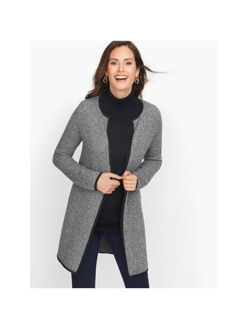 Talbots EUC Women's Open Front Marled Knit Longline Cardigan Sweater Gray Size L